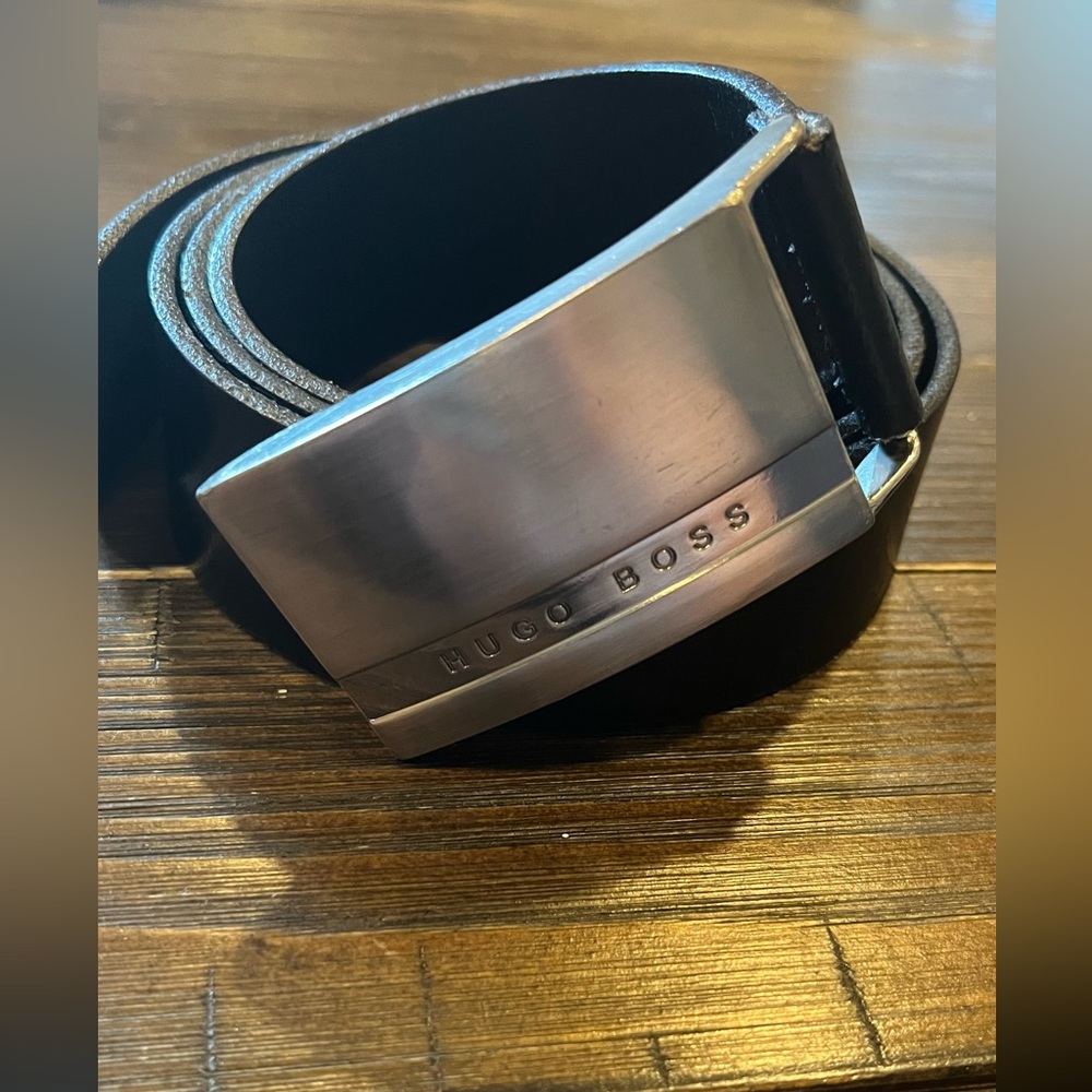 Men’s Hugo Boss Drago Logo Black Leather Belt Size 95/36 EU/US